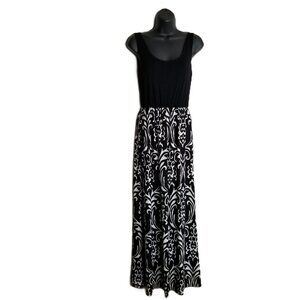 Zattcas Maxi Dress Small Black White Damask Sleeveless Boho Vacation Flowy